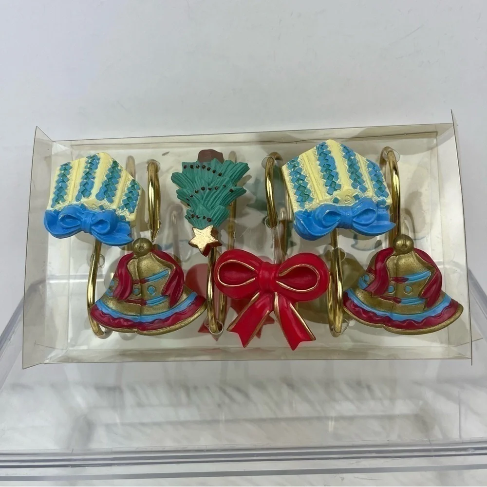 Set of 12 Christmas Shower Curtain Hooks Hand Painted Holiday Bathroom Decor